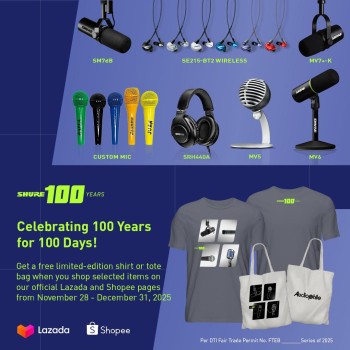 SHURE 100 YEARS Free 100-year commemorative shirt or tote bag