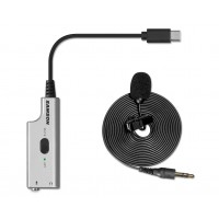 Samson LMU1 Broadcast Lavalier USB Microphone, Type C to USB-A Adapter, Headphone Out